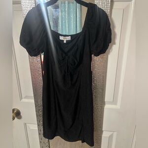 Black Puff Sleeve Eyelet Dress Top